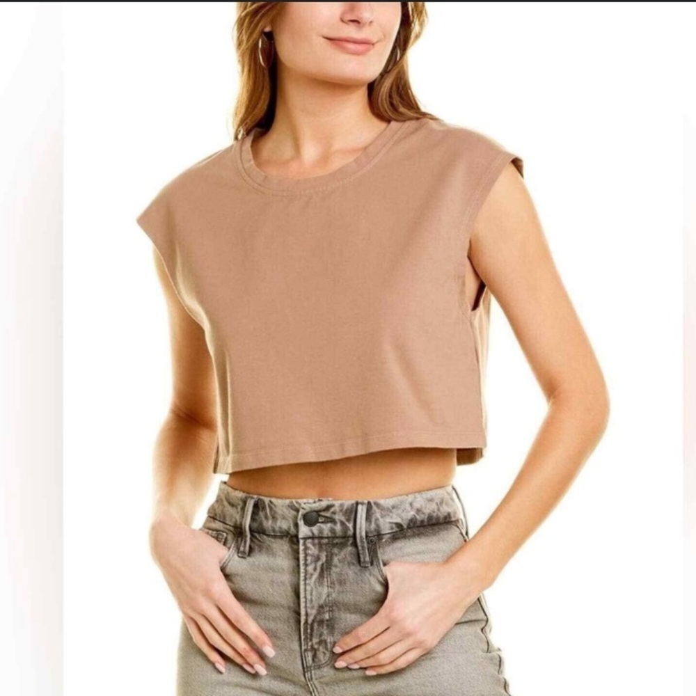GOOD AMERICAN Essential Cropped Shoulder T-Shirt